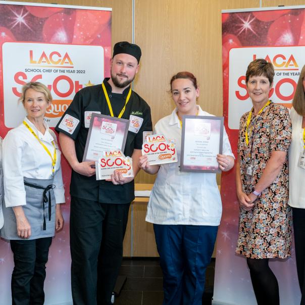 Tom and Victoria are pictured above with judge Sharon Armstrong and lead judge and Kate Snow from Quorn Foods UK